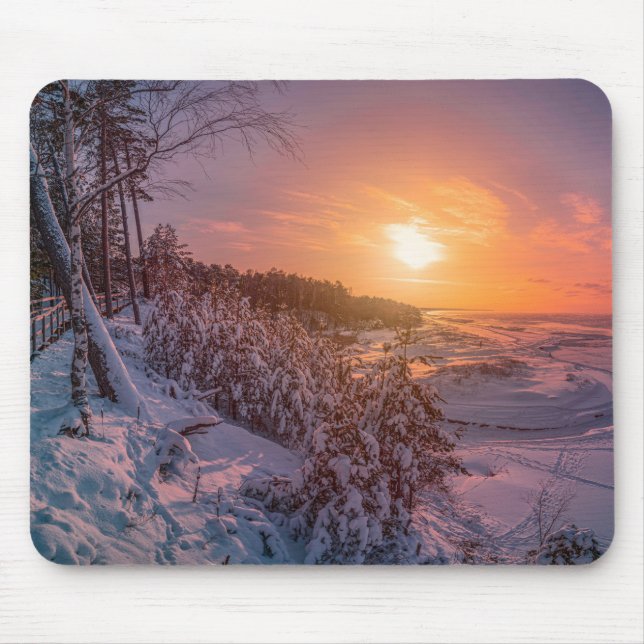 Mousepad Sol sobre a costa da neve (Frente)