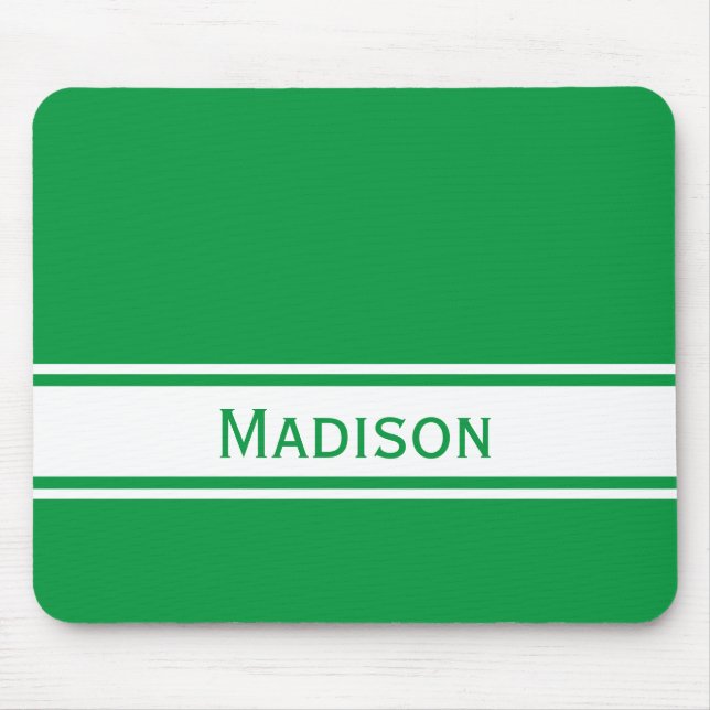 Mousepad Solid Kelly Green White Strips Nome Moderno (Frente)