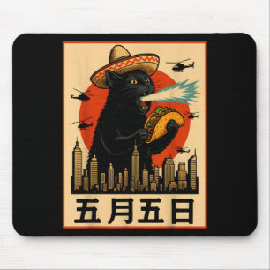 Mousepad Sombrero kaiju gato taco engraçado cinco de maio r