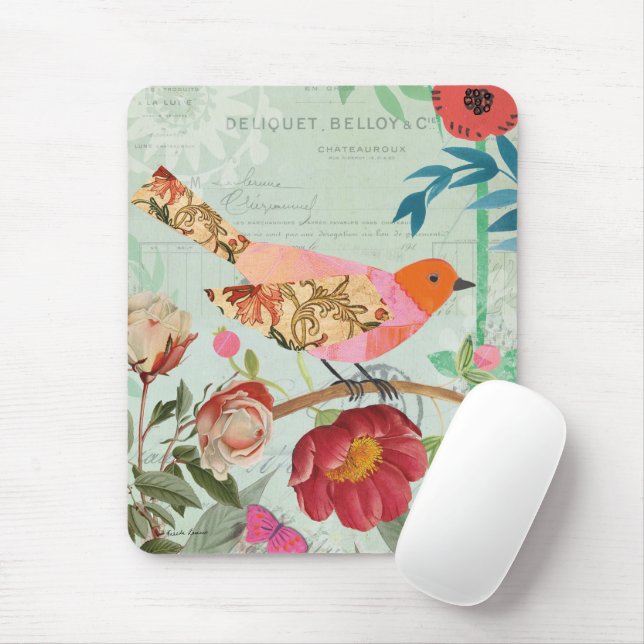 Mousepad Songbird do estilo de colagem (Com mouse)