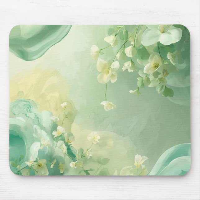 Mousepad Sonhador Floral de Sage Macio e Verde Menta (Frente)