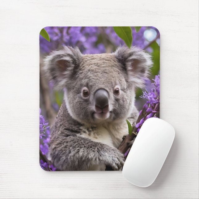 Mousepad "Sonhando com o púrpura: uma coala em uma árvore d (Com mouse)