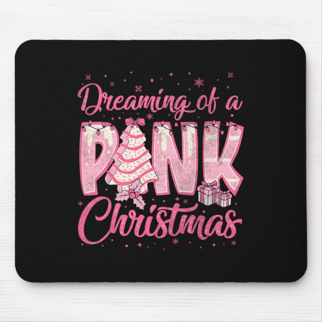 Mousepad Sonhando Com Um Bolo De Árvore De Natal Rosa Engra (Frente)