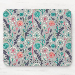 Mousepad Sonho De Dandelion Teal & Crimson - Floral Estiliz