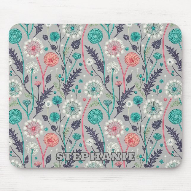 Mousepad Sonho De Dandelion Teal & Crimson - Floral Estiliz (Frente)