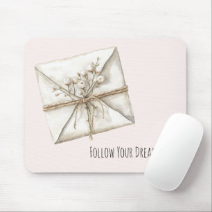 Mousepad Sonho de Envelope de Flores Românticas Rosa Bege