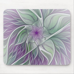 Mousepad Sonho de Flor, Arte Fractal Verde Abstrato púrpura