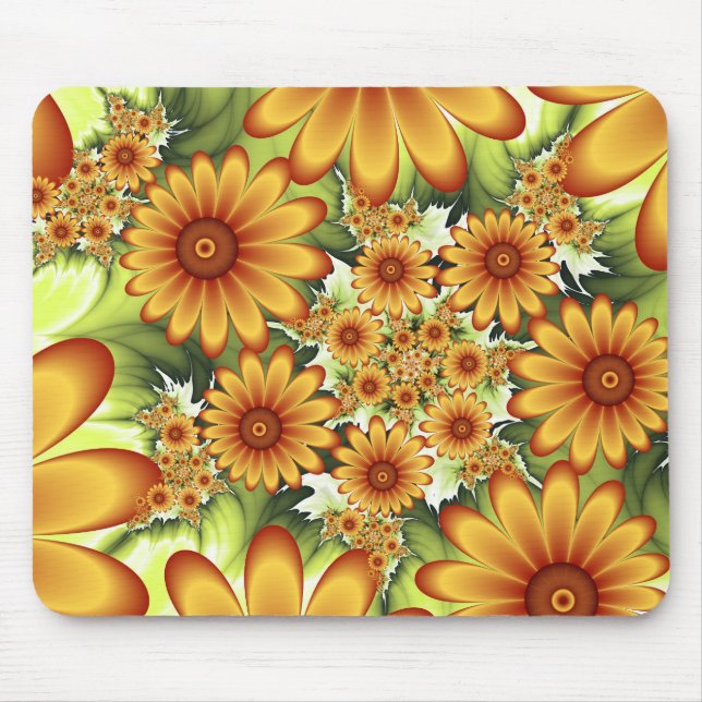 Mousepad Sonho Floral, Arte Fractal Moderna de Flor Abstrat (Frente)