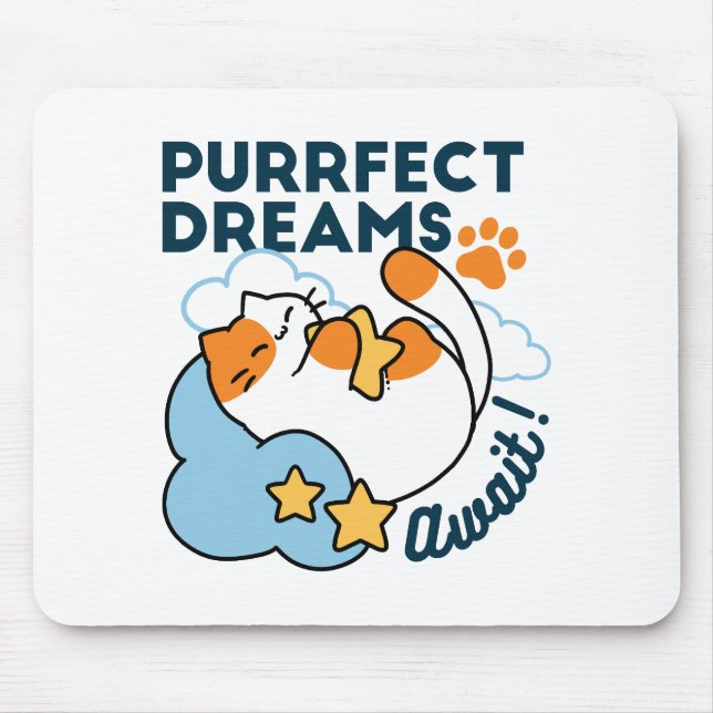 Mousepad Sonhos Perfeitos Esperam – Gato Fofo Dormindo Sono (Frente)