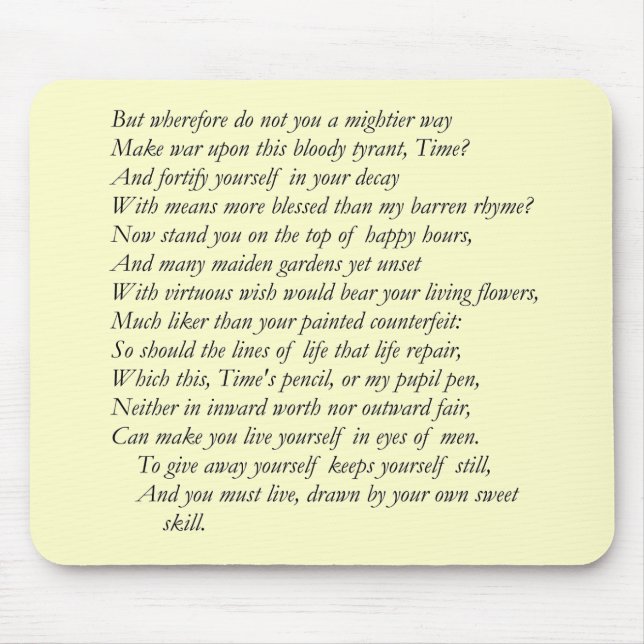 Mousepad Sonnet nº 16 por William Shakespeare (Frente)