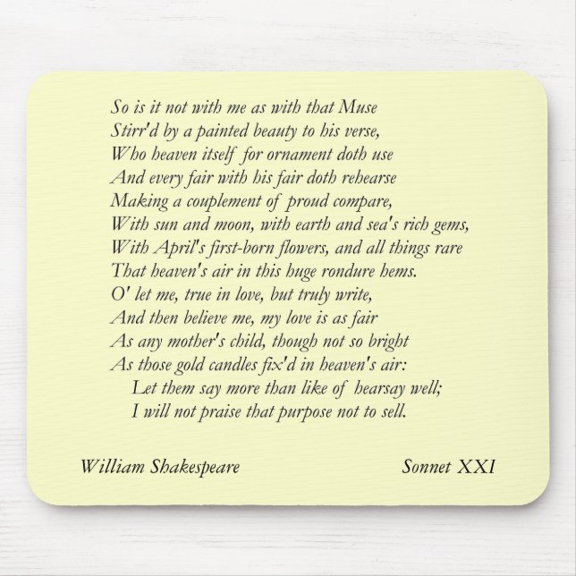 Mousepad Sonnet nº 21 por William Shakespeare (Frente)