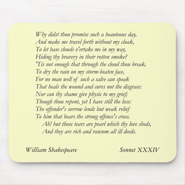 Mousepad Sonnet nº 34 por William Shakespeare (Frente)