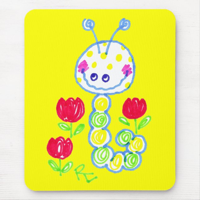 Mousepad Sorrindo o fundo amarelo feliz de Caterpillar (Frente)