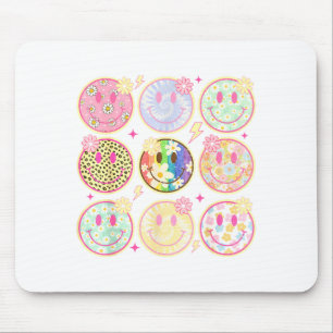 Mousepad Sorriso Retro Groovy Cara Flor Cara Feliz Xadrez