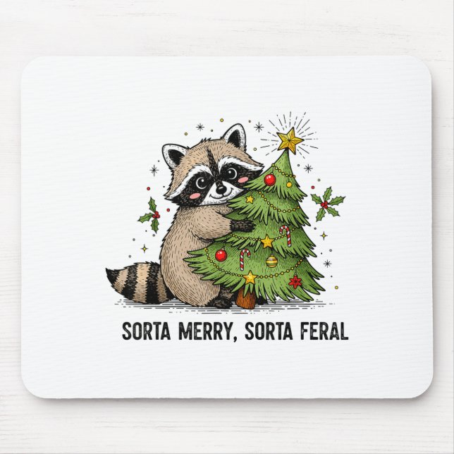 Mousepad Sorta Merry Sorta Feral Christmas Raccoon Trash Pa (Frente)