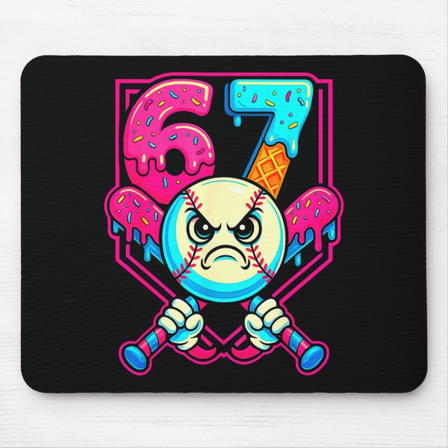 Mousepad Sorvete de beisebol pingando número 67 seis sete m (Frente)