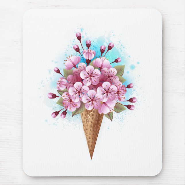 Mousepad Sorvete Waffle Rosa Sakura Cone (Frente)
