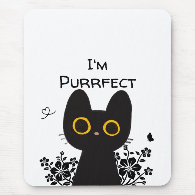 Mousepad Sou Purrfect Gatinho Preto Tapete de Rato (Frente)