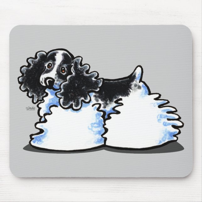 Mousepad Spaniel de Particionador Branco Negro (Frente)