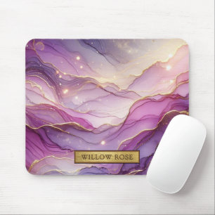 Mousepad Sparkle Pink Roxo-Roxo de Nome Dourado Abstrato