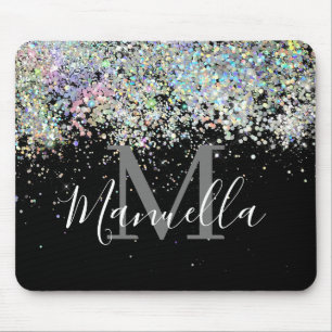 Mousepad Sparkly Holographic Rose Gold Glitter Monogram