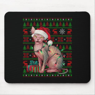 Mousepad Sphynx Cat Xmas Luzes Feias Santa Hat Sphynx Cat C