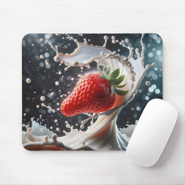 Mousepad Splash De Leite Com Morango (Com mouse)