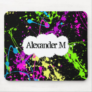 Mousepad Splatter de néon retro fresco da pintura no preto