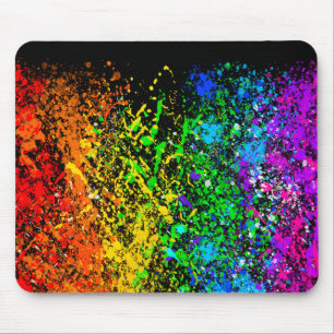 Mousepad Splatter preto da pintura da cor do arco-íris
