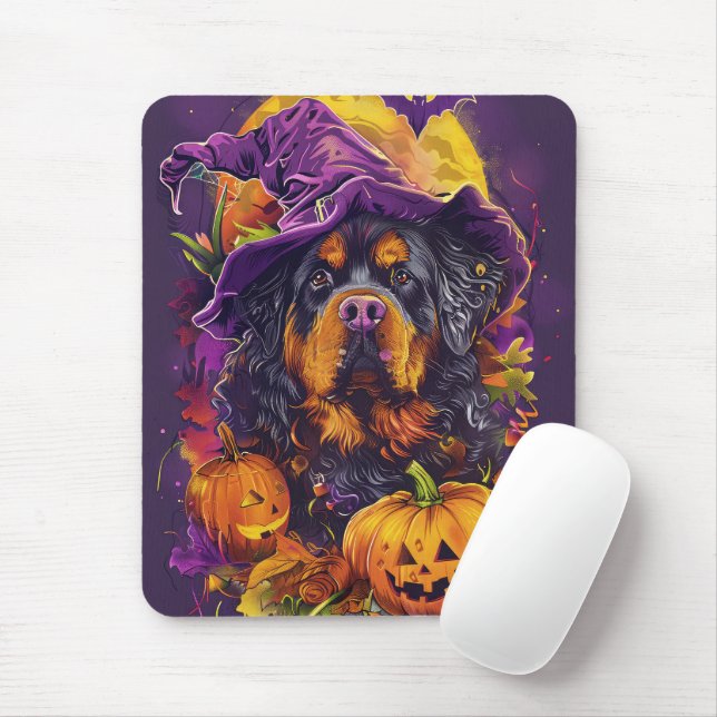 Mousepad Spookan Tibetan Mastiff Dog Halloween Witch Pumpki (Com mouse)