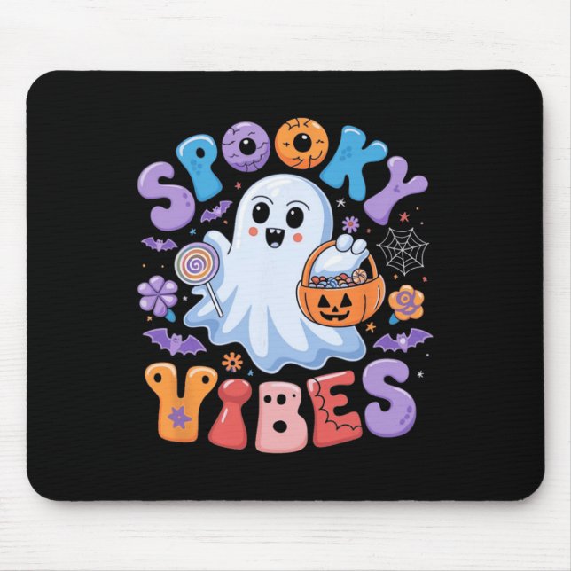 Mousepad Spookes Vibes Ghost Retro Groovy Halloween Kids Gi (Frente)