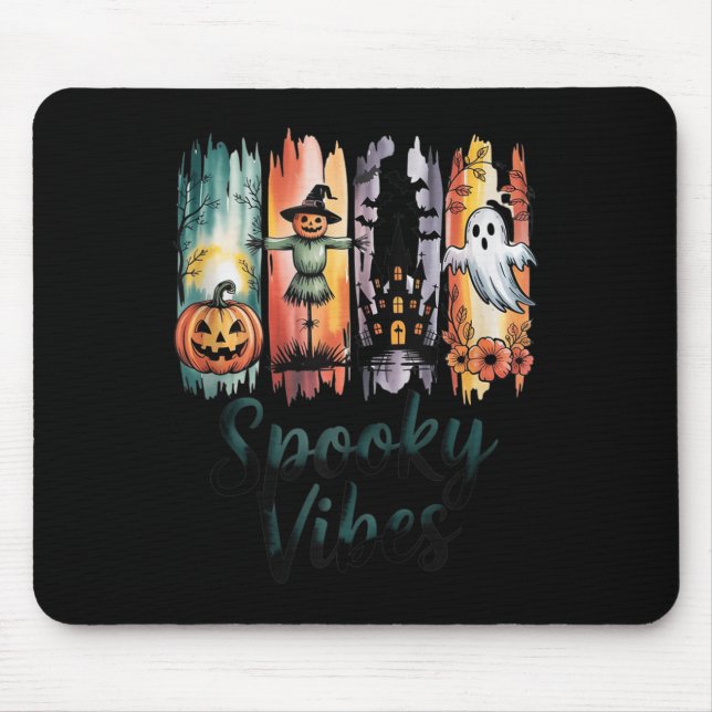 Mousepad Spookes Vibes Halloween Pumpkin Ghost Bat Assombra (Frente)