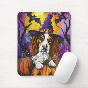 Mousepad Spooky Brittany Spaniel Halloween Witch Pumpkin