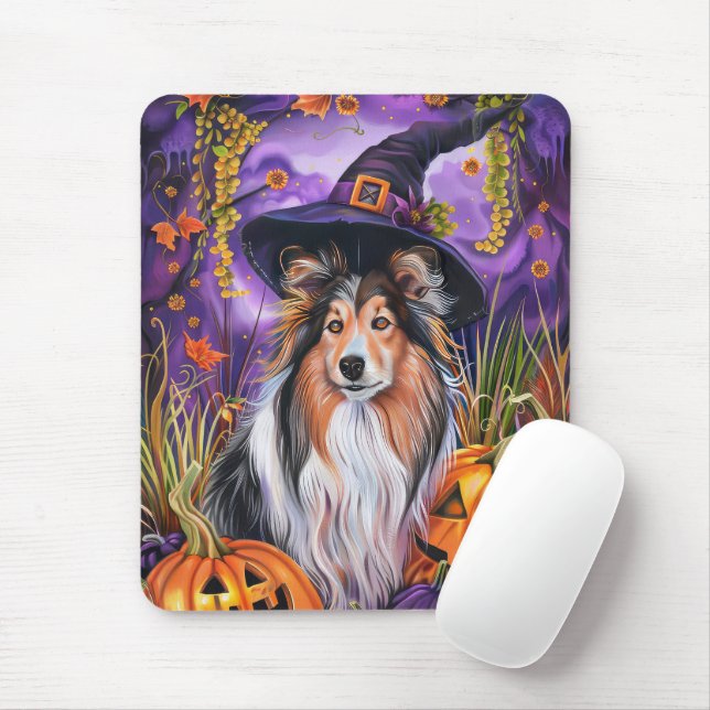 Mousepad Spooky Shetland Sheepdog Halloween Pumpkin (Com mouse)