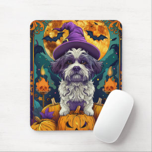 Mousepad Spooky Shih Tzu Dog Halloween Bruxelles E Pumpkin