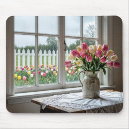 Mousepad Spring Tulip Bouquet by Rainy Window