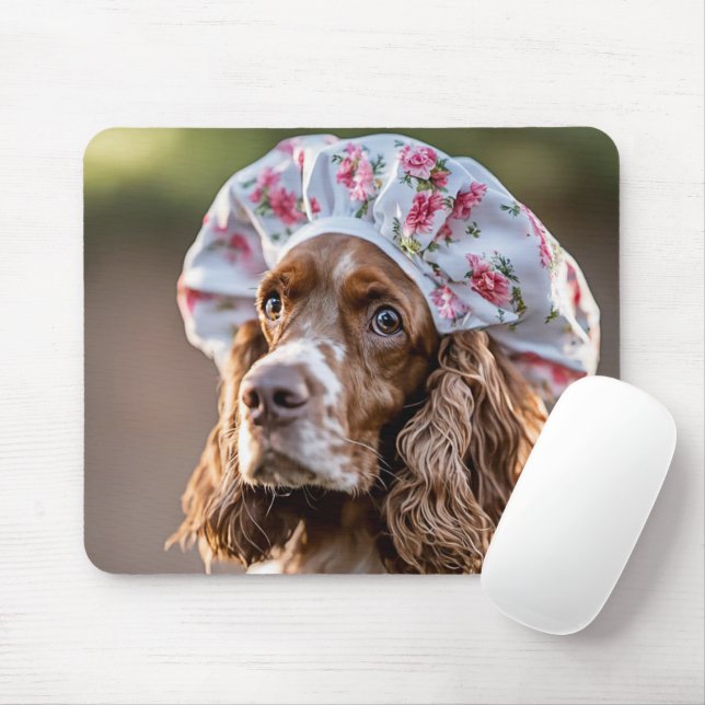 Mousepad Springer Spaniel Vestindo um Boné Chá (Com mouse)