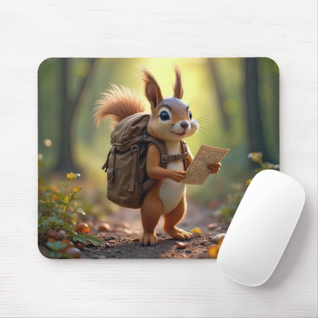 Mousepad Squirrel Hiking In a Forest (Com mouse)