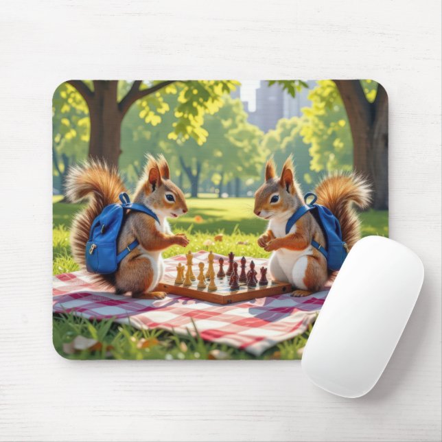 Mousepad Squirrels Playing Chess In a City Park (Com mouse)