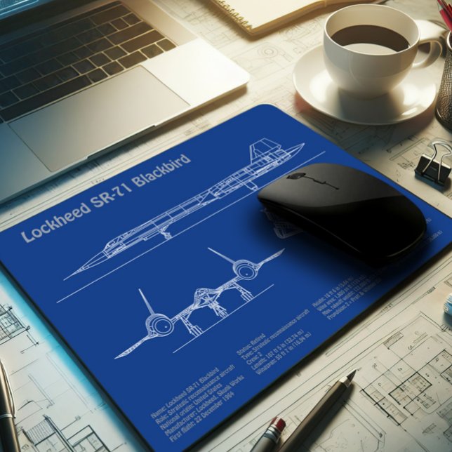 Mousepad SR-71 Blackbird - Planos de avião Blueprint AD (Criador carregado)