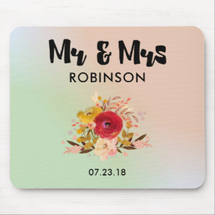 Mousepad Sr. floral bonito & Sra. do casamento do buquê da