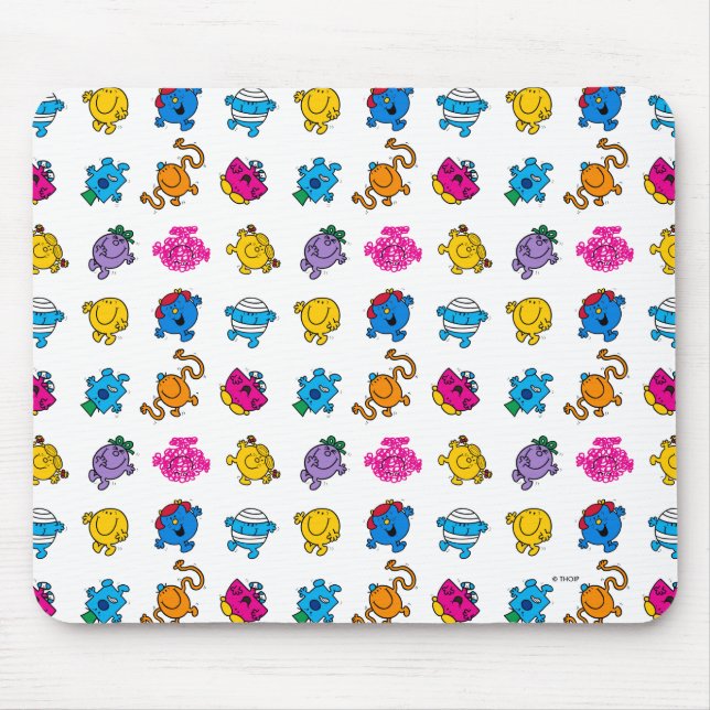 Mousepad Sr. Men & Little Miss | Padrão de Neon Dançante (Frente)