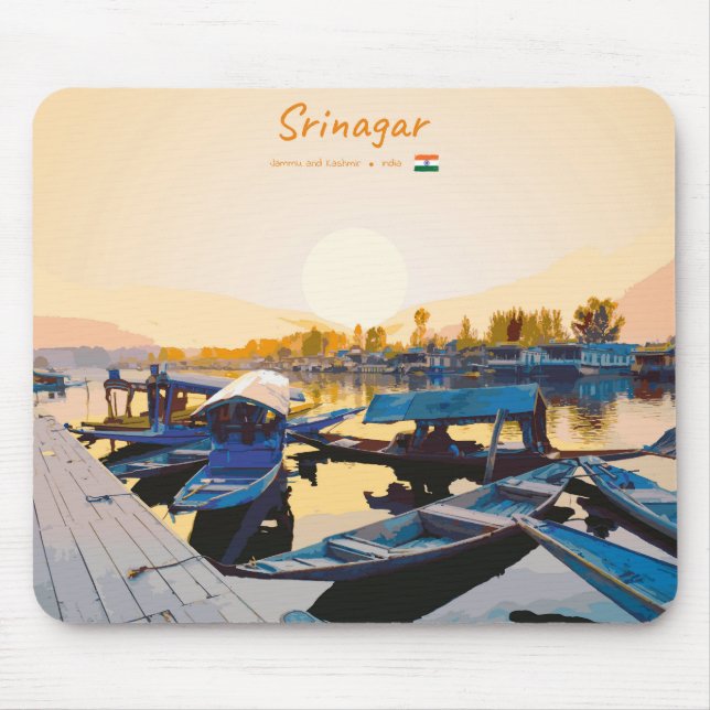 Mousepad Srinagar, Índia - Barcos Shikara no Lago Dal (Frente)