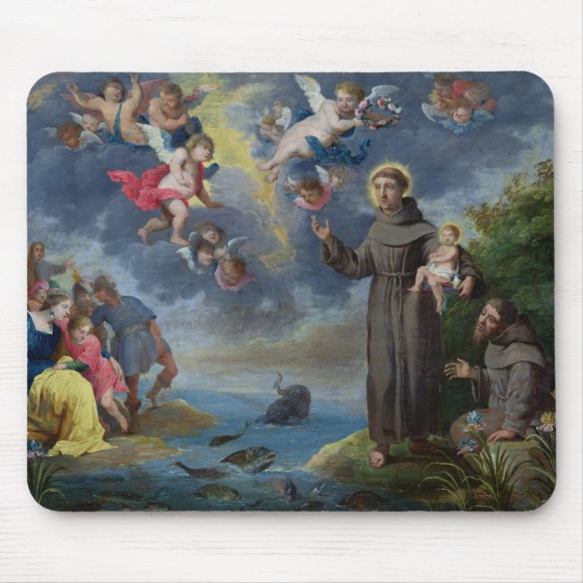 Mousepad St Anthony de Pádua que Preaching aos peixes (Frente)