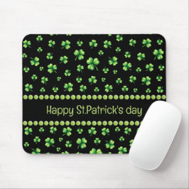 Mousepad St. Patrick’s Day Watercolor Shamrock on black 