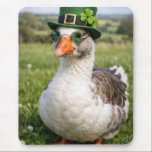 Mousepad St. Patrick's Day Goose<br><div class="desc">A goose, sporting a small St. Patrick's Day hat with a four-leaf clover and glasses, stands in a grassy field beneath a clear sky</div>