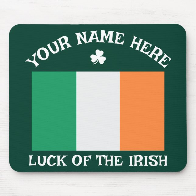 Mousepad St Patrick's Day Ireland Flag Custom Name Shamrock (Frente)