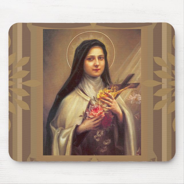 Mousepad St. Therese os rosas & o crucifixo pequenos da (Frente)