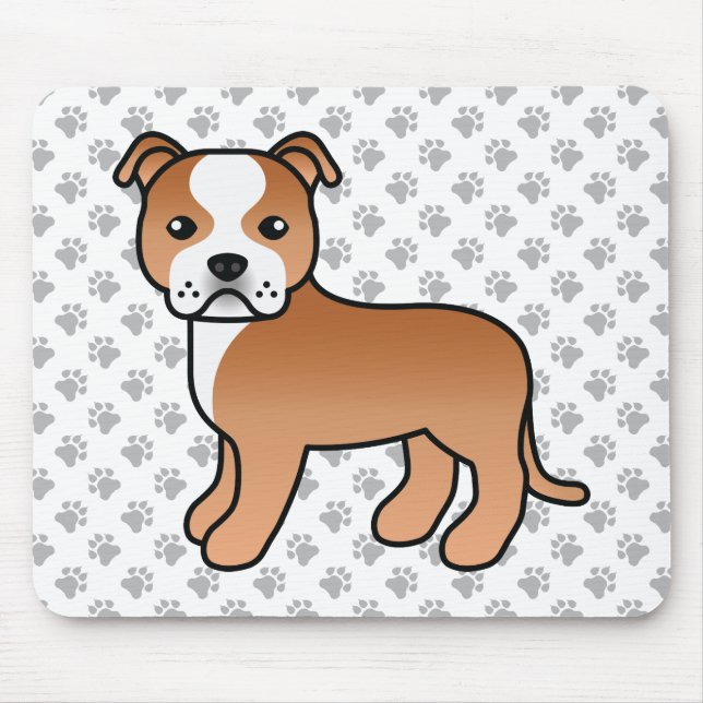 Mousepad Staffie Vermelho e Branco Cachorro de Desenho Anim (Frente)