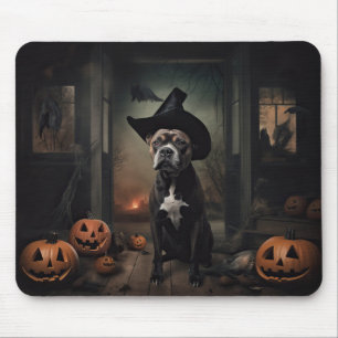 Mousepad Staffordshire Terrier Pumpkins Halloween Scary